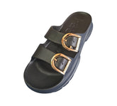 Sandalia Negra plataforma mujer hebilla dorada B-868