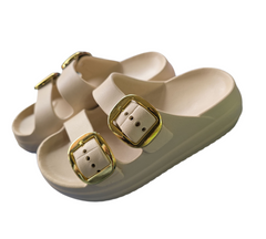 Sandalia para mujer plataforma elegante suela antideslizantes hebilla dorada y plata B-850