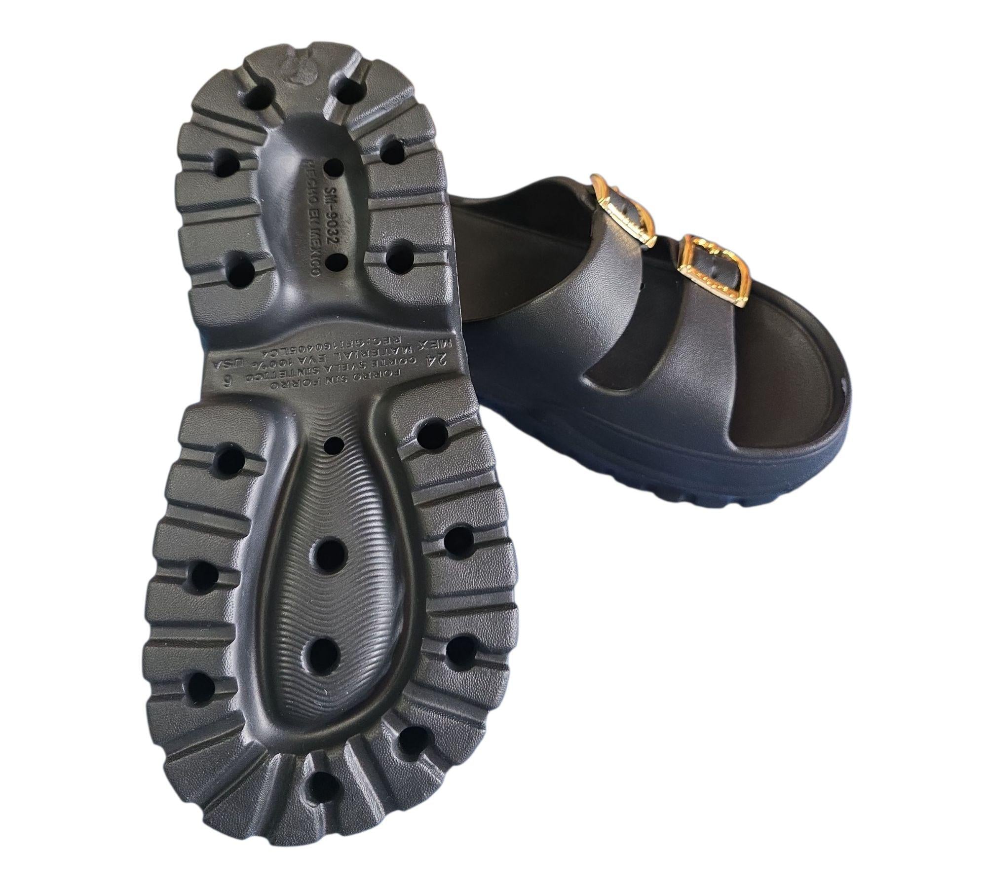 Sandalia Negra plataforma alta de mujer SM-9032 hebilla dorada Imagen secundaria del producto