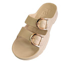 Sandalia Beige plataforma mujer hebilla dorada B-868