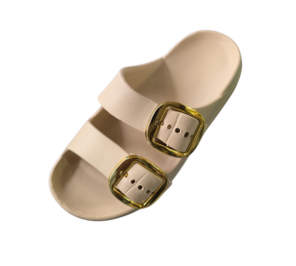 Sandalia para mujer plataforma elegante suela antideslizantes hebilla dorada y plata B-850