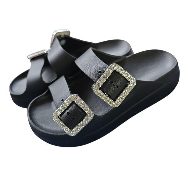 Sandalia para mujer plataforma elegante suela antideslizantes hebilla dorada y plata B-850